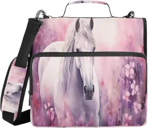 ATTX Horse Watercolor Painting Zipper Binder with Adjustable Padded Strap - 3 Ring 500 Sheet Capacity Binder Bag with Multi-Pocket Organizer, Fits 12 Inch Laptop#339