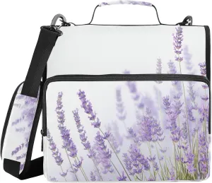 ATTX Lavender Flowers Zipper Binder with Adjustable Padded Strap - 3 Ring 500 Sheet Capacity Binder Bag with Multi-Pocket Organizer, Fits 12 Inch Laptop#254
