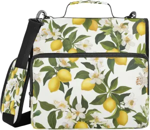 ATTX Lemon Tree Zipper Binder with Adjustable Padded Strap - 3 Ring 500 Sheet Capacity Binder Bag with Multi-Pocket Organizer, Fits 12 Inch Laptop#153