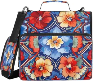 ATTX Mexican Ceramic Tile Zipper Binder with Adjustable Padded Strap - 3 Ring 500 Sheet Capacity Binder Bag with Multi-Pocket Organizer, Fits 12 Inch Laptop#535
