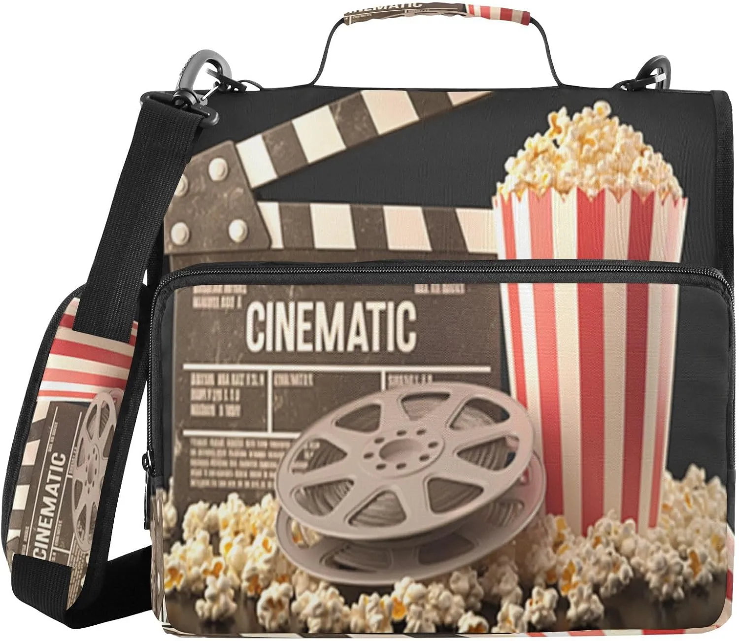 ATTX Movie Theater Popcorn Zipper Binder with Adjustable Padded Strap - 3 Ring 500 Sheet Capacity Binder Bag with Multi-Pocket Organizer, Fits 12 Inch Laptop#166