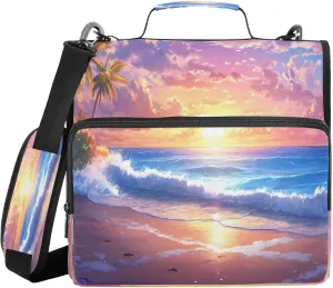 ATTX Palm Trees Waves Zipper Binder with Adjustable Padded Strap - 3 Ring 500 Sheet Capacity Binder Bag with Multi-Pocket Organizer, Fits 12 Inch Laptop#109