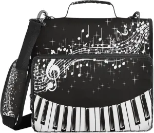ATTX Piano Keys Musical Notes Zipper Binder with Adjustable Padded Strap - 3 Ring 500 Sheet Capacity Binder Bag with Multi-Pocket Organizer, Fits 12 Inch Laptop#258
