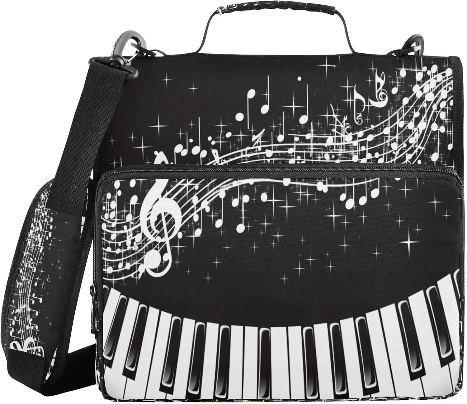 ATTX Piano Keys Musical Notes Zipper Binder with Adjustable Padded Strap - 3 Ring 500 Sheet Capacity Binder Bag with Multi-Pocket Organizer, Fits 12 Inch Laptop#258