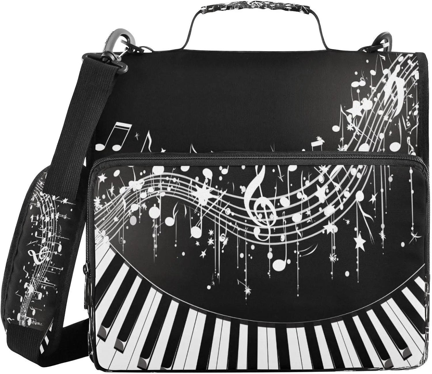 ATTX Piano Keys Musical Notes Zipper Binder with Adjustable Padded Strap - 3 Ring 500 Sheet Capacity Binder Bag with Multi-Pocket Organizer, Fits 12 Inch Laptop#262