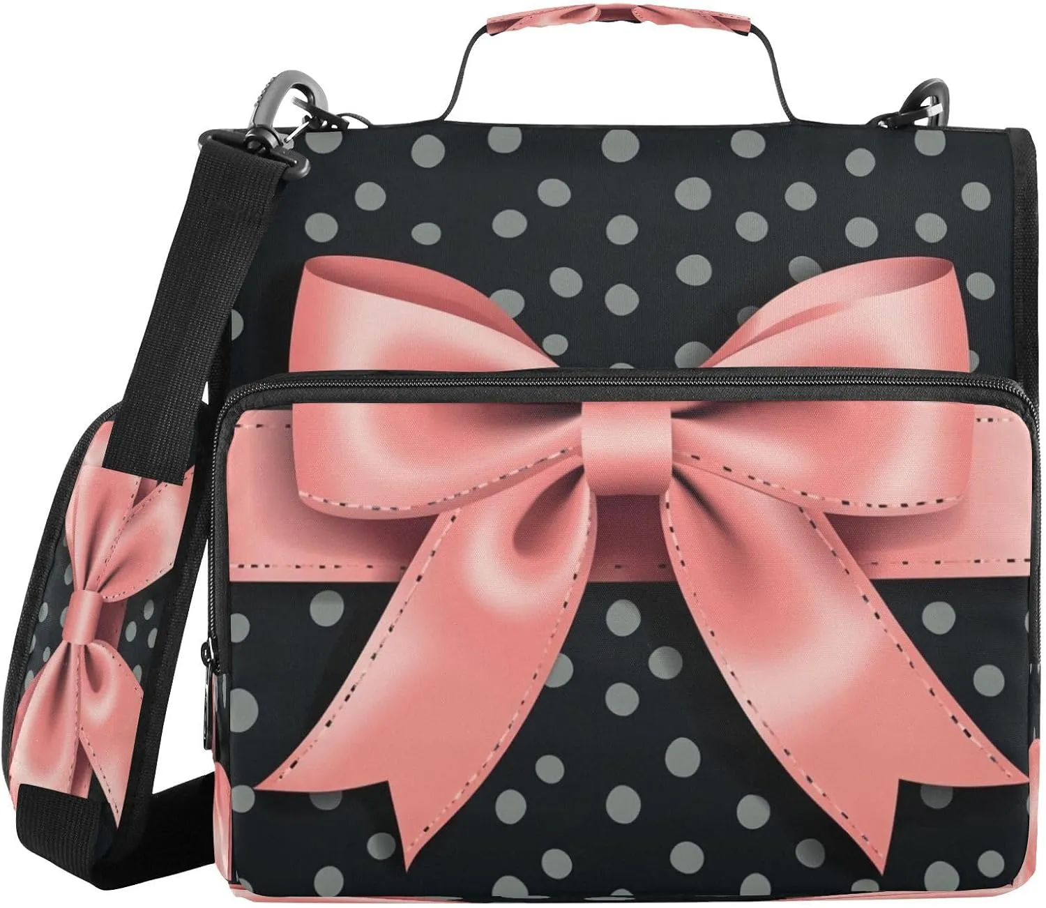 ATTX Pink Bow Ties Zipper Binder with Adjustable Padded Strap - 3 Ring 500 Sheet Capacity Binder Bag with Multi-Pocket Organizer, Fits 12 Inch Laptop#661