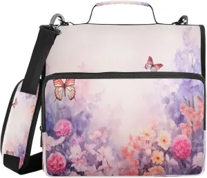 ATTX Pink Butterflies Zipper Binder with Adjustable Padded Strap - 3 Ring 500 Sheet Capacity Binder Bag with Multi-Pocket Organizer, Fits 12 Inch Laptop#445