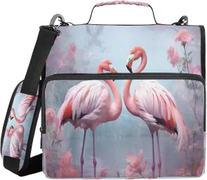 ATTX Pink Flamingos Zipper Binder with Adjustable Padded Strap - 3 Ring 500 Sheet Capacity Binder Bag with Multi-Pocket Organizer, Fits 12 Inch Laptop#341