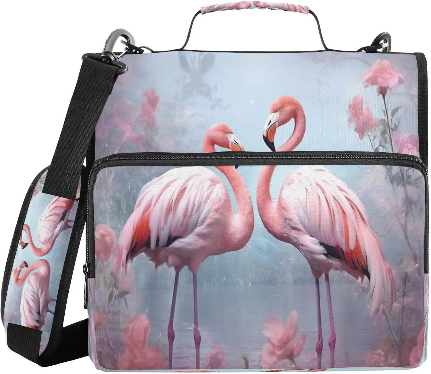 ATTX Pink Flamingos Zipper Binder with Adjustable Padded Strap - 3 Ring 500 Sheet Capacity Binder Bag with Multi-Pocket Organizer, Fits 12 Inch Laptop#341