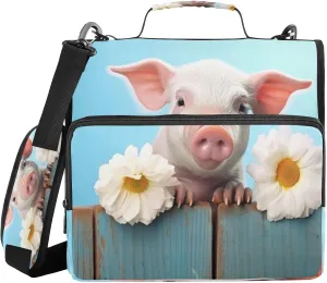 ATTX Pretty Little Pig Zipper Binder with Adjustable Padded Strap - 3 Ring 500 Sheet Capacity Binder Bag with Multi-Pocket Organizer, Fits 12 Inch Laptop#350
