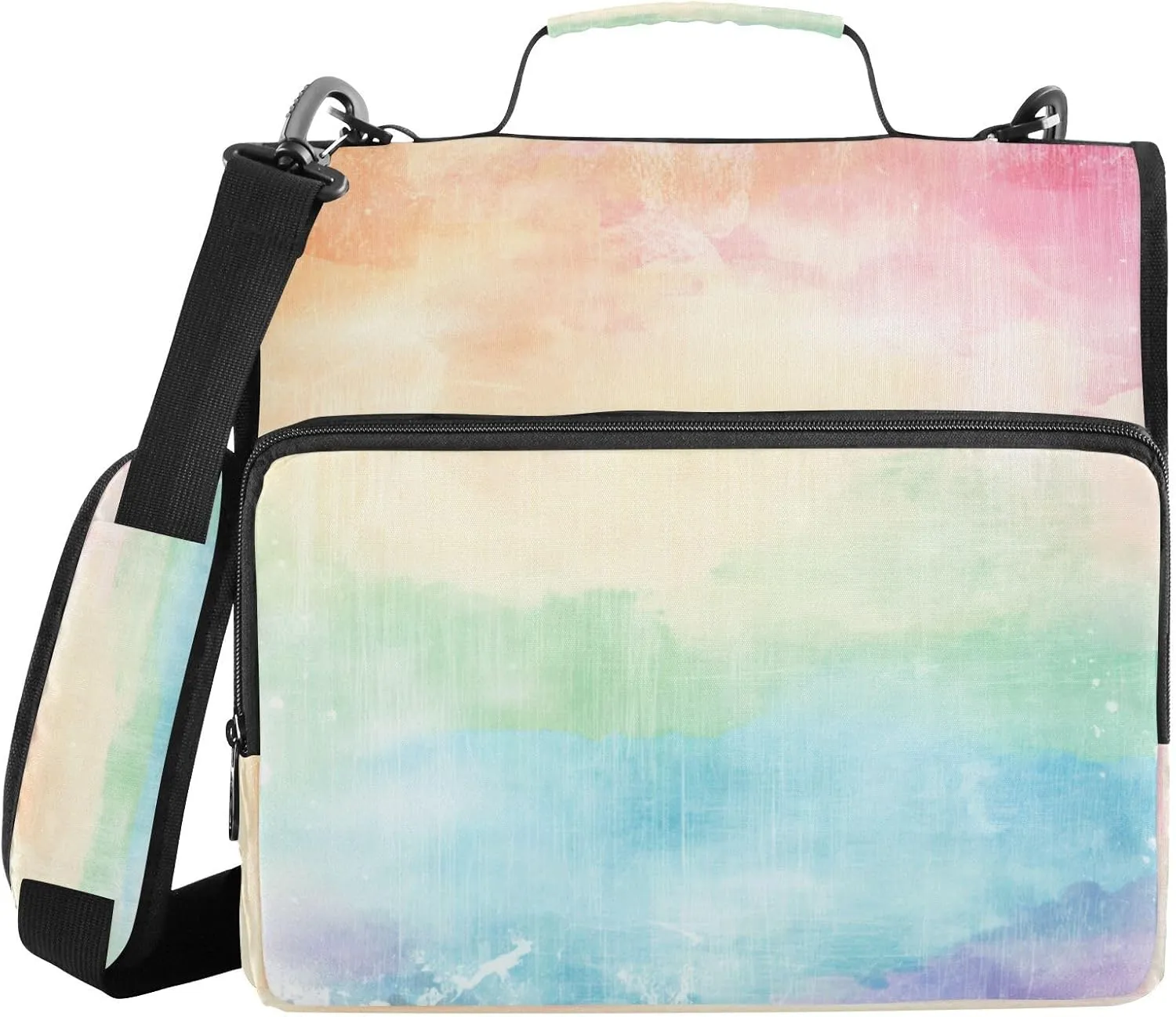 ATTX Rainbow Colors Zipper Binder with Adjustable Padded Strap - 3 Ring 500 Sheet Capacity Binder Bag with Multi-Pocket Organizer, Fits 12 Inch Laptop#180