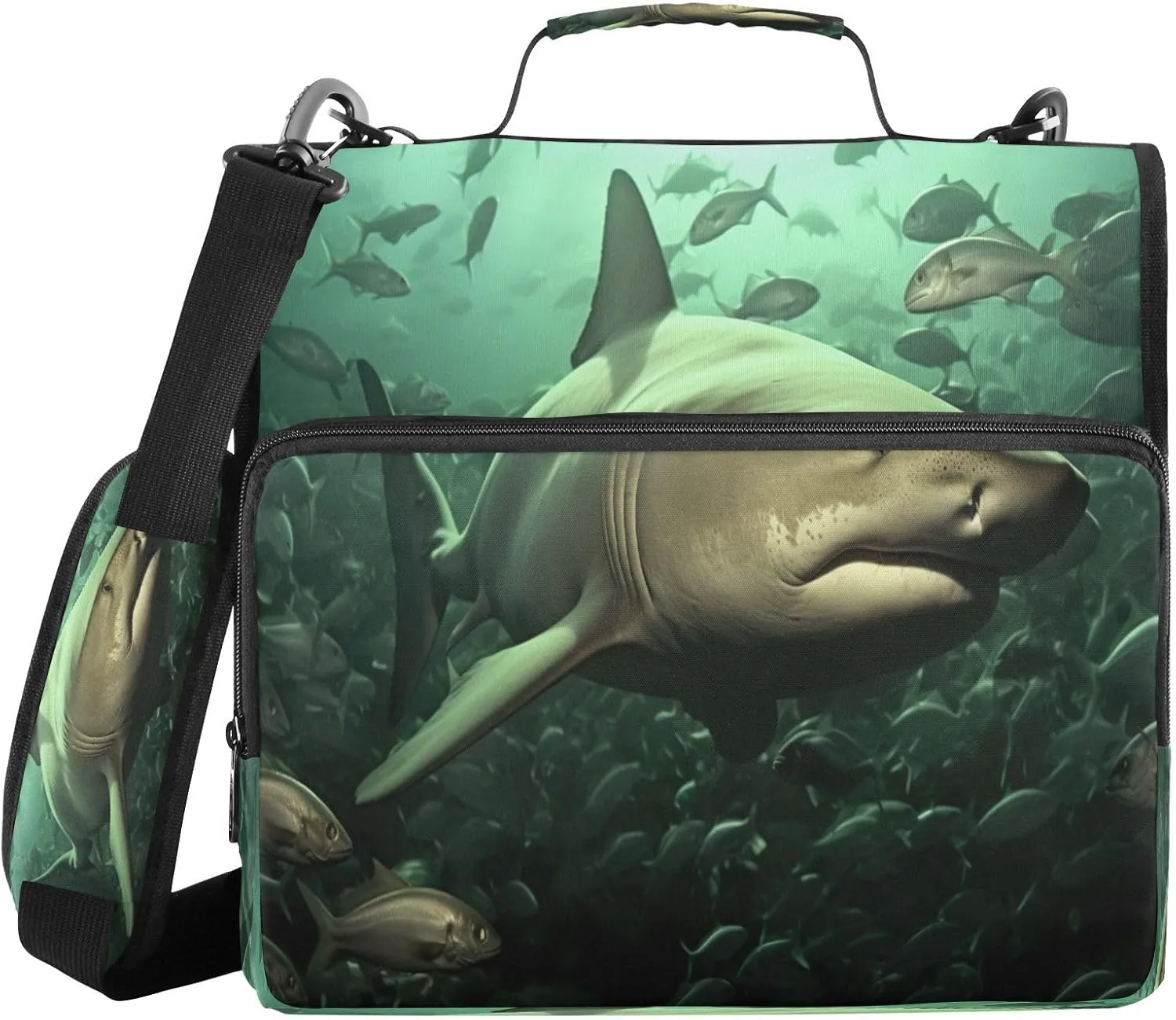 ATTX Sharks Groups Zipper Binder with Adjustable Padded Strap - 3 Ring 500 Sheet Capacity Binder Bag with Multi-Pocket Organizer, Fits 12 Inch Laptop#516