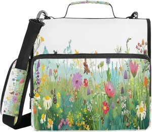 ATTX Summer Wild Flower Zipper Binder with Adjustable Padded Strap - 3 Ring 500 Sheet Capacity Binder Bag with Multi-Pocket Organizer, Fits 12 Inch Laptop#507