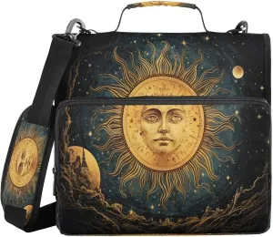 ATTX Sun and Moon Zipper Binder with Adjustable Padded Strap - 3 Ring 500 Sheet Capacity Binder Bag with Multi-Pocket Organizer, Fits 12 Inch Laptop#425