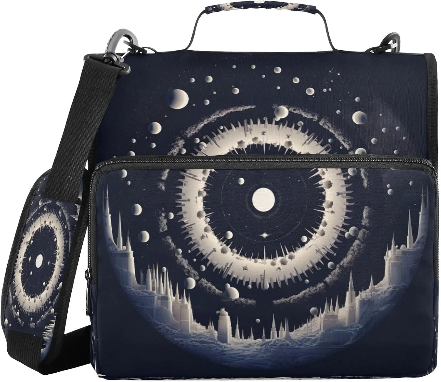ATTX Sun and Moon Zipper Binder with Adjustable Padded Strap - 3 Ring 500 Sheet Capacity Binder Bag with Multi-Pocket Organizer, Fits 12 Inch Laptop#426