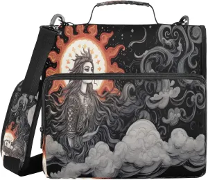 ATTX Sun and Moon Zipper Binder with Adjustable Padded Strap - 3 Ring 500 Sheet Capacity Binder Bag with Multi-Pocket Organizer, Fits 12 Inch Laptop#427