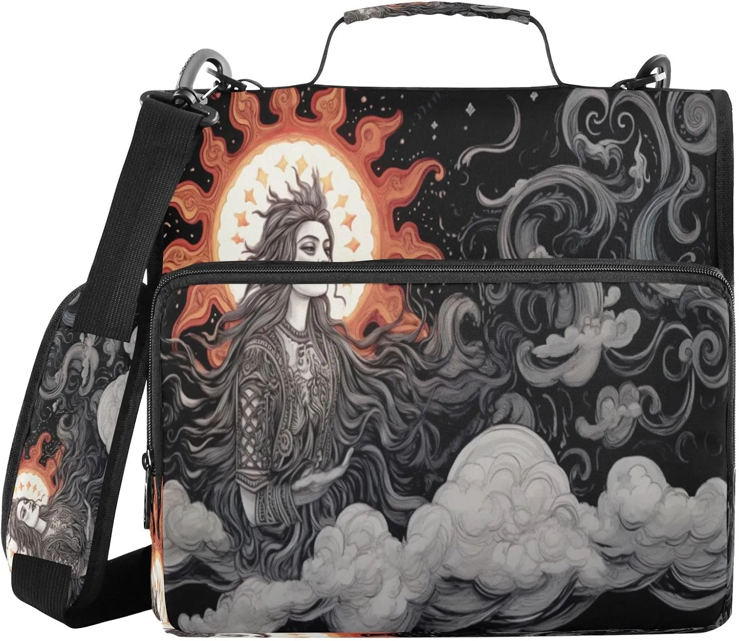 ATTX Sun and Moon Zipper Binder with Adjustable Padded Strap - 3 Ring 500 Sheet Capacity Binder Bag with Multi-Pocket Organizer, Fits 12 Inch Laptop#427