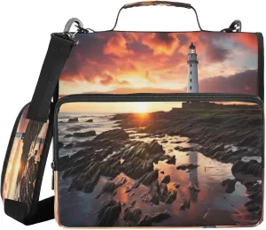 ATTX Sunset Lighthouse Zipper Binder with Adjustable Padded Strap - 3 Ring 500 Sheet Capacity Binder Bag with Multi-Pocket Organizer, Fits 12 Inch Laptop#366