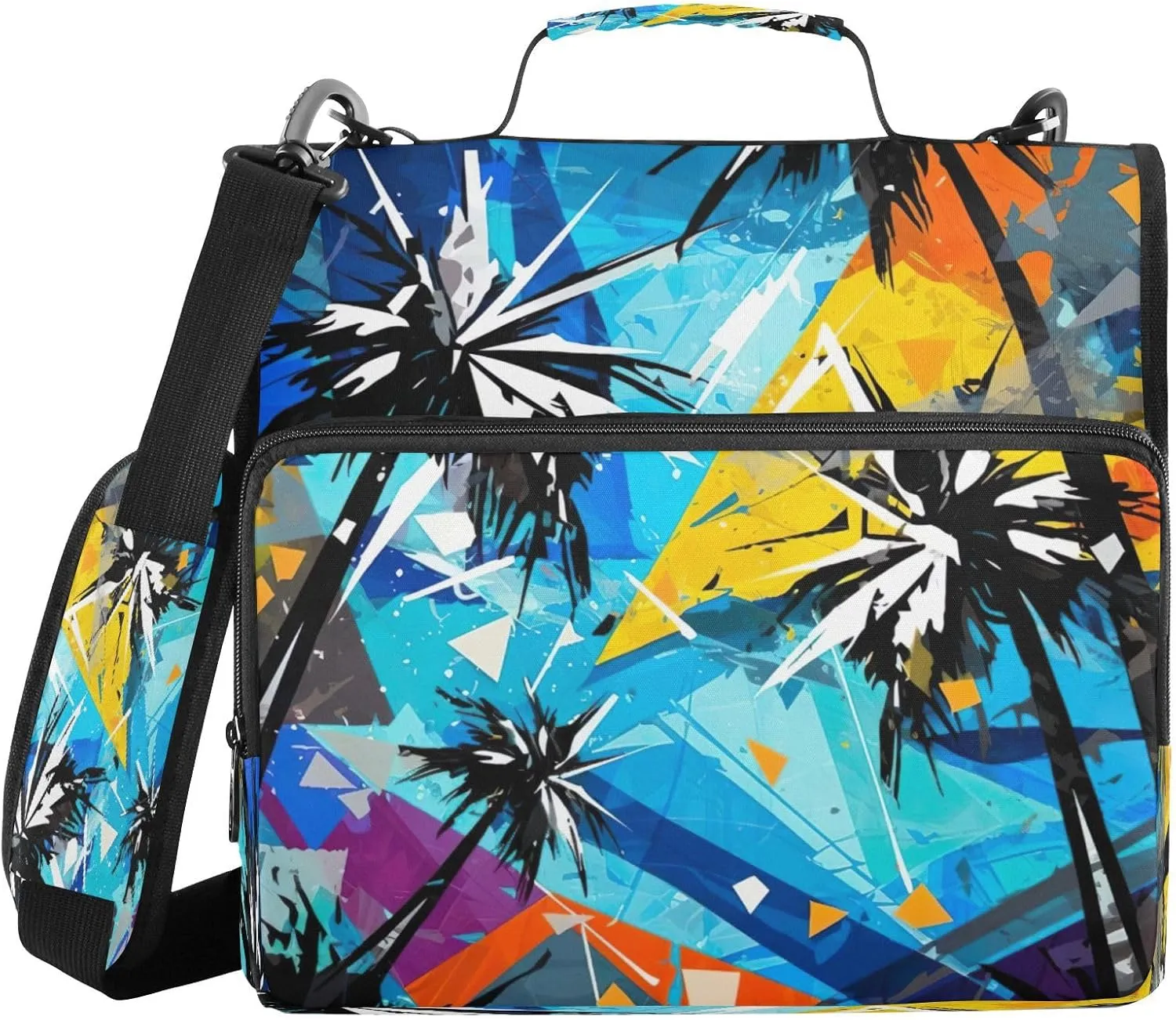 ATTX Tropical Palm Trees Zipper Binder with Adjustable Padded Strap - 3 Ring 500 Sheet Capacity Binder Bag with Multi-Pocket Organizer, Fits 12 Inch Laptop#410