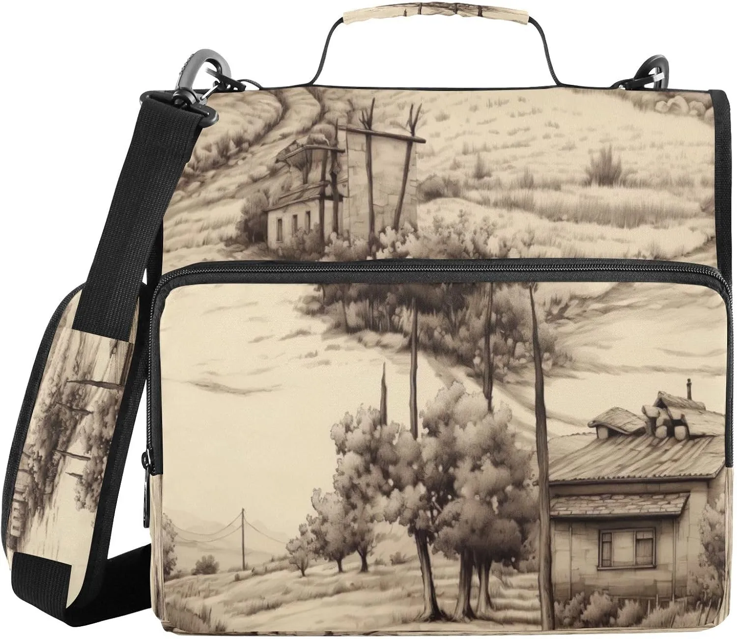 ATTX Tuscan House Zipper Binder with Adjustable Padded Strap - 3 Ring 500 Sheet Capacity Binder Bag with Multi-Pocket Organizer, Fits 12 Inch Laptop#554