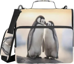 ATTX Two Penguins Zipper Binder with Adjustable Padded Strap - 3 Ring 500 Sheet Capacity Binder Bag with Multi-Pocket Organizer, Fits 12 Inch Laptop#374
