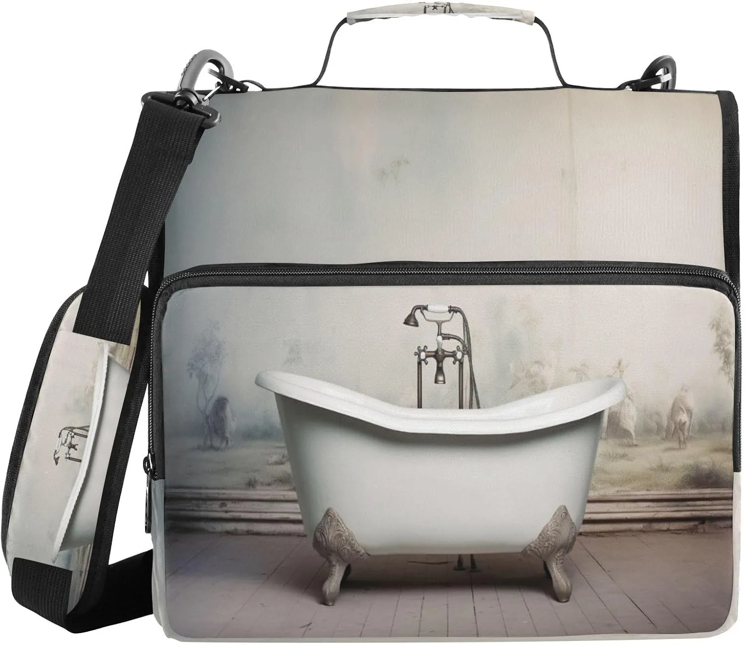 ATTX Vintage Bathtub Zipper Binder with Adjustable Padded Strap - 3 Ring 500 Sheet Capacity Binder Bag with Multi-Pocket Organizer, Fits 12 Inch Laptop#300