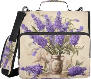 ATTX Vintage Lavender Zipper Binder with Adjustable Padded Strap - 3 Ring 500 Sheet Capacity Binder Bag with Multi-Pocket Organizer, Fits 12 Inch Laptop#444