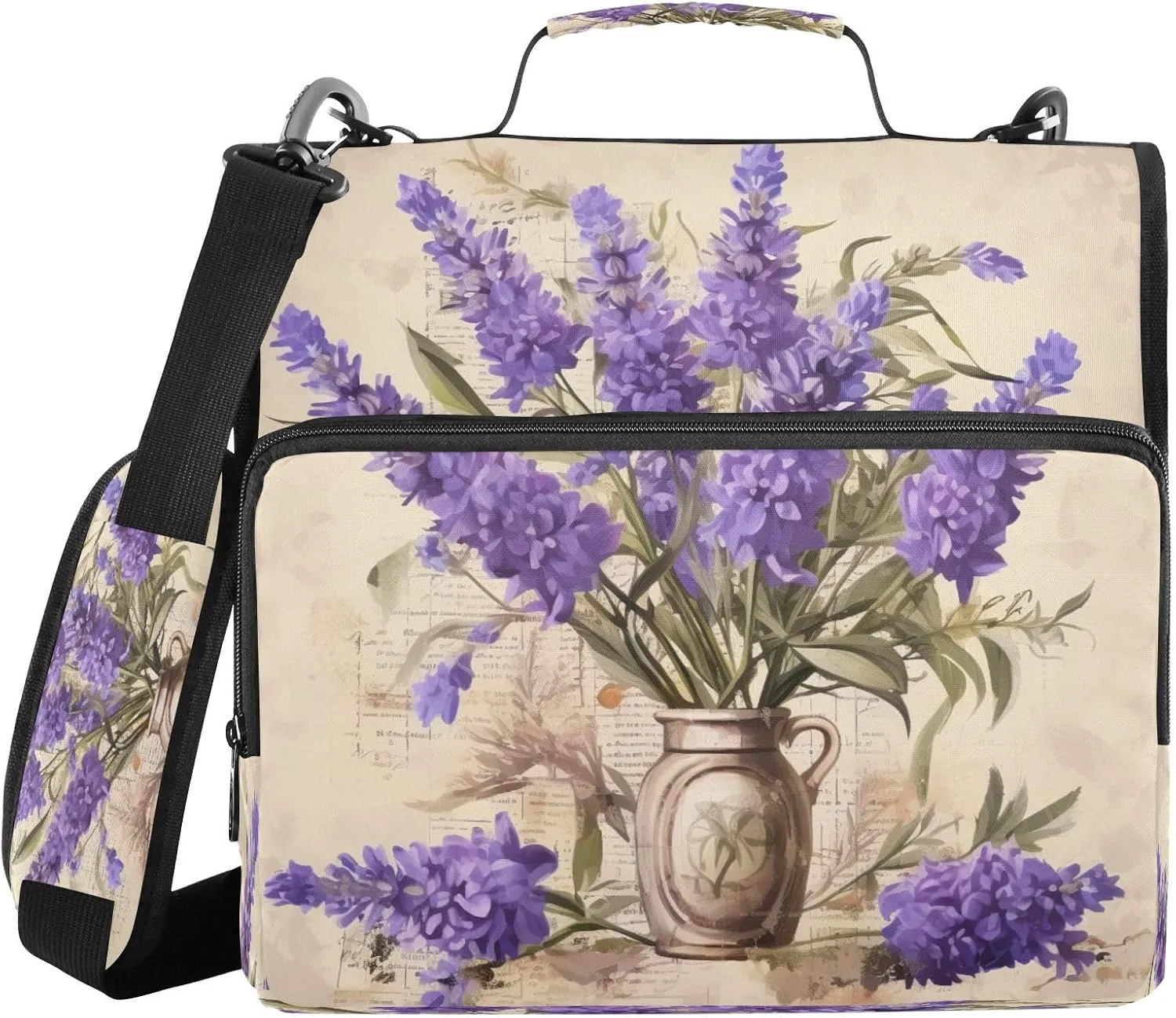 ATTX Vintage Lavender Zipper Binder with Adjustable Padded Strap - 3 Ring 500 Sheet Capacity Binder Bag with Multi-Pocket Organizer, Fits 12 Inch Laptop#444