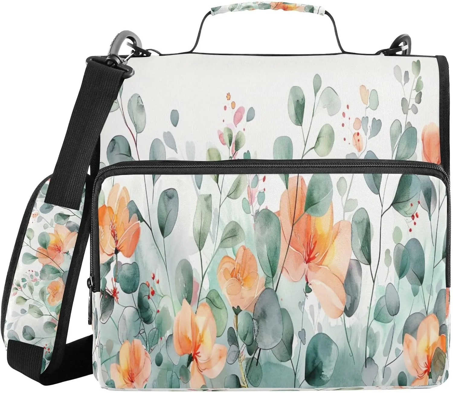ATTX Watercolor Flowers Zipper Binder with Adjustable Padded Strap - 3 Ring 500 Sheet Capacity Binder Bag with Multi-Pocket Organizer, Fits 12 Inch Laptop#516