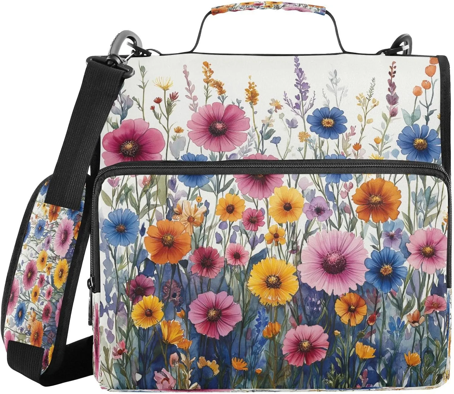 ATTX Watercolor Garden Zipper Binder with Adjustable Padded Strap - 3 Ring 500 Sheet Capacity Binder Bag with Multi-Pocket Organizer, Fits 12 Inch Laptop#90