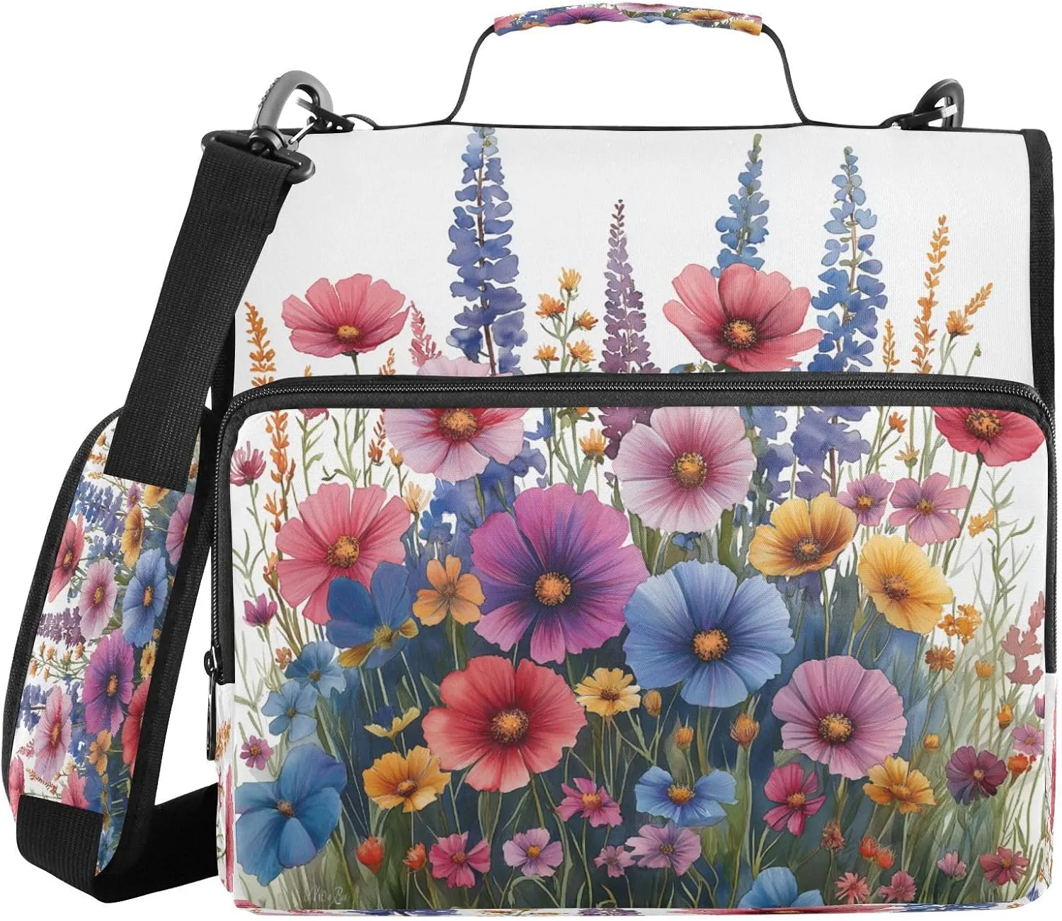 ATTX Watercolor Garden Zipper Binder with Adjustable Padded Strap - 3 Ring 500 Sheet Capacity Binder Bag with Multi-Pocket Organizer, Fits 12 Inch Laptop#91