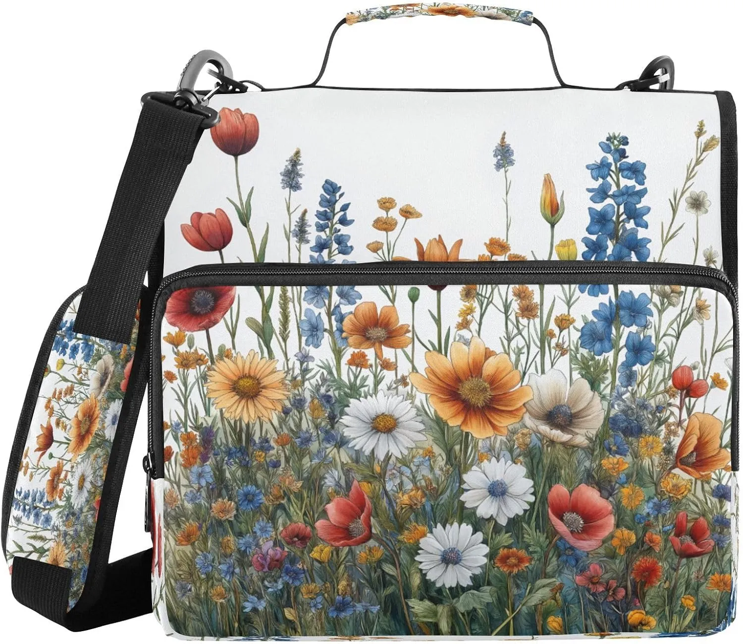 ATTX Watercolor Garden Zipper Binder with Adjustable Padded Strap - 3 Ring 500 Sheet Capacity Binder Bag with Multi-Pocket Organizer, Fits 12 Inch Laptop#96