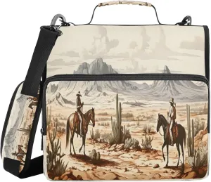 ATTX Western Cowboys Zipper Binder with Adjustable Padded Strap - 3 Ring 500 Sheet Capacity Binder Bag with Multi-Pocket Organizer, Fits 12 Inch Laptop#28