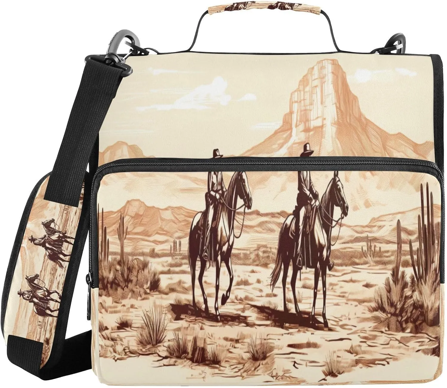 ATTX Western Cowboys Zipper Binder with Adjustable Padded Strap - 3 Ring 500 Sheet Capacity Binder Bag with Multi-Pocket Organizer, Fits 12 Inch Laptop#29