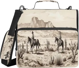 ATTX Western Cowboys Zipper Binder with Adjustable Padded Strap - 3 Ring 500 Sheet Capacity Binder Bag with Multi-Pocket Organizer, Fits 12 Inch Laptop#31