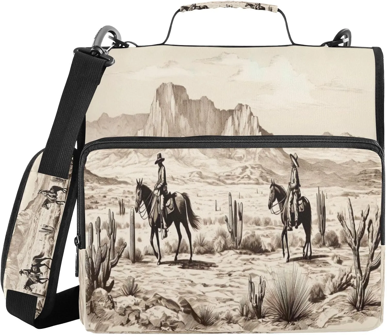 ATTX Western Cowboys Zipper Binder with Adjustable Padded Strap - 3 Ring 500 Sheet Capacity Binder Bag with Multi-Pocket Organizer, Fits 12 Inch Laptop#31