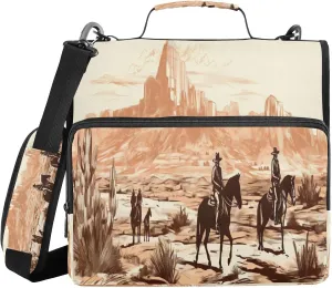 ATTX Western Cowboys Zipper Binder with Adjustable Padded Strap - 3 Ring 500 Sheet Capacity Binder Bag with Multi-Pocket Organizer, Fits 12 Inch Laptop#34