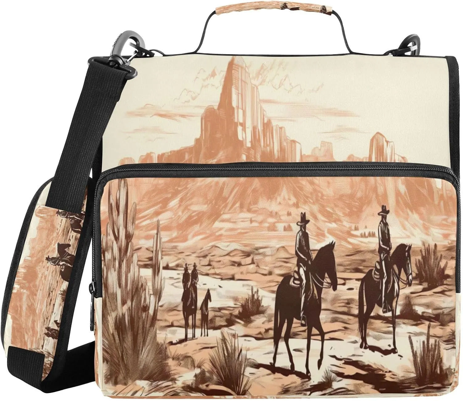 ATTX Western Cowboys Zipper Binder with Adjustable Padded Strap - 3 Ring 500 Sheet Capacity Binder Bag with Multi-Pocket Organizer, Fits 12 Inch Laptop#34