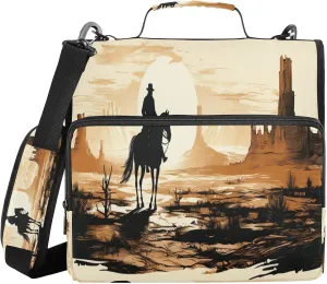 ATTX Western Cowboys Zipper Binder with Adjustable Padded Strap - 3 Ring 500 Sheet Capacity Binder Bag with Multi-Pocket Organizer, Fits 12 Inch Laptop#35