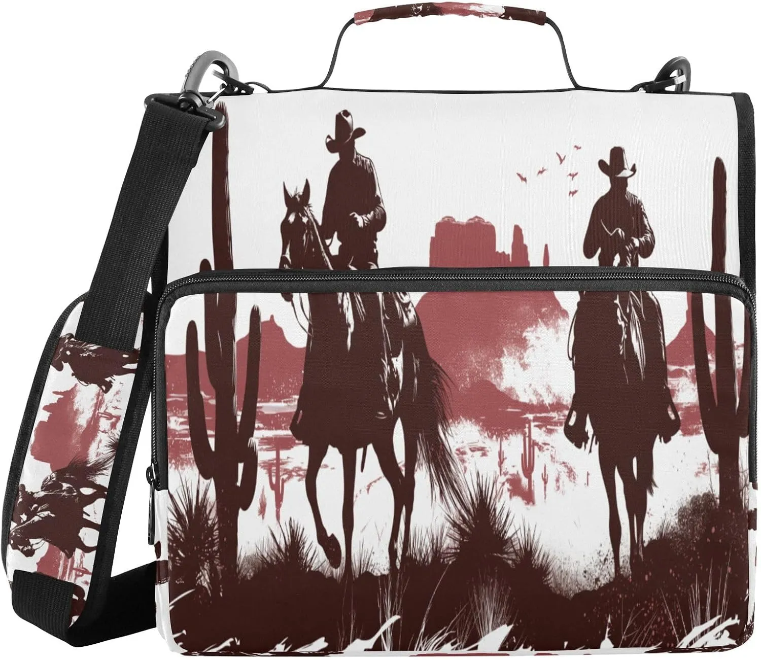 ATTX Western Desert Cowboy Zipper Binder with Adjustable Padded Strap - 3 Ring 500 Sheet Capacity Binder Bag with Multi-Pocket Organizer, Fits 12 Inch Laptop#200