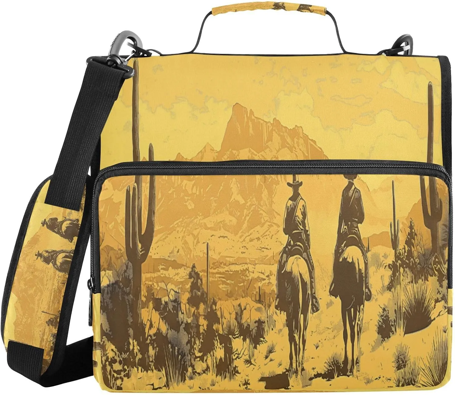 ATTX Western Desert Cowboy Zipper Binder with Adjustable Padded Strap - 3 Ring 500 Sheet Capacity Binder Bag with Multi-Pocket Organizer, Fits 12 Inch Laptop#209