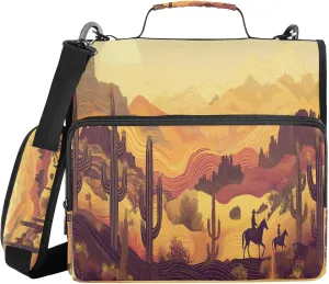 ATTX Western Desert Cowboy Zipper Binder with Adjustable Padded Strap - 3 Ring 500 Sheet Capacity Binder Bag with Multi-Pocket Organizer, Fits 12 Inch Laptop#211