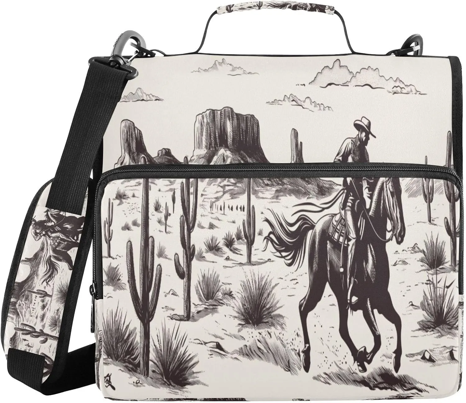 ATTX Western Desert Cowboy Zipper Binder with Adjustable Padded Strap - 3 Ring 500 Sheet Capacity Binder Bag with Multi-Pocket Organizer, Fits 12 Inch Laptop#224