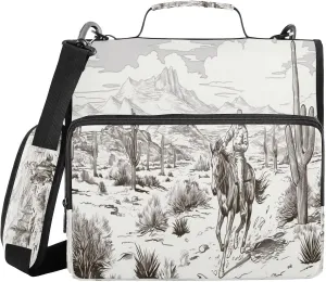 ATTX Western Desert Cowboy Zipper Binder with Adjustable Padded Strap - 3 Ring 500 Sheet Capacity Binder Bag with Multi-Pocket Organizer, Fits 12 Inch Laptop#226