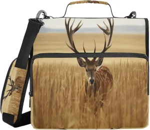ATTX Wheat Field Deer Zipper Binder with Adjustable Padded Strap - 3 Ring 500 Sheet Capacity Binder Bag with Multi-Pocket Organizer, Fits 12 Inch Laptop#383