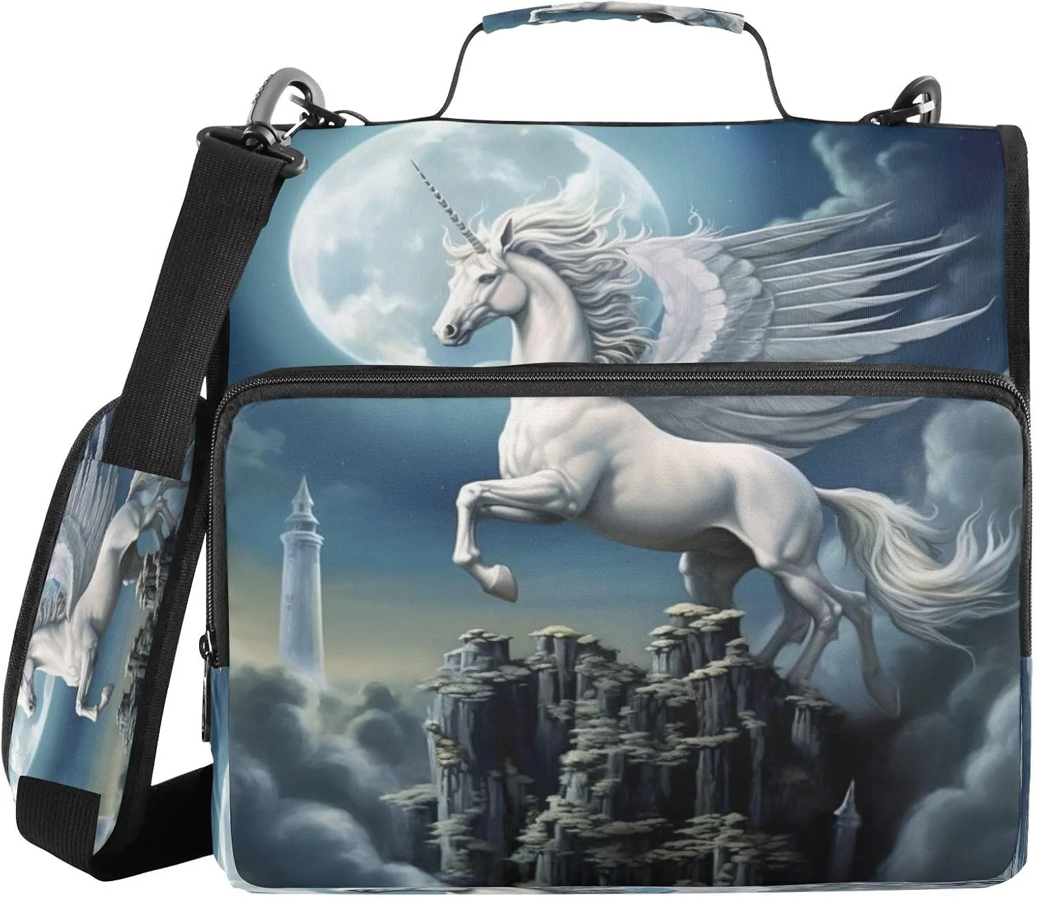 ATTX White Horse Zipper Binder with Adjustable Padded Strap - 3 Ring 500 Sheet Capacity Binder Bag with Multi-Pocket Organizer, Fits 12 Inch Laptop#455