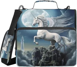 ATTX White Horse Zipper Binder with Adjustable Padded Strap - 3 Ring 500 Sheet Capacity Binder Bag with Multi-Pocket Organizer, Fits 12 Inch Laptop#455