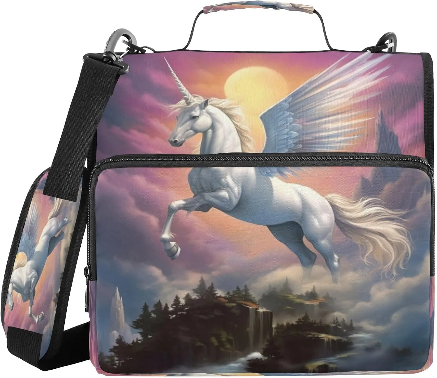 ATTX White Horse Zipper Binder with Adjustable Padded Strap - 3 Ring 500 Sheet Capacity Binder Bag with Multi-Pocket Organizer, Fits 12 Inch Laptop#456