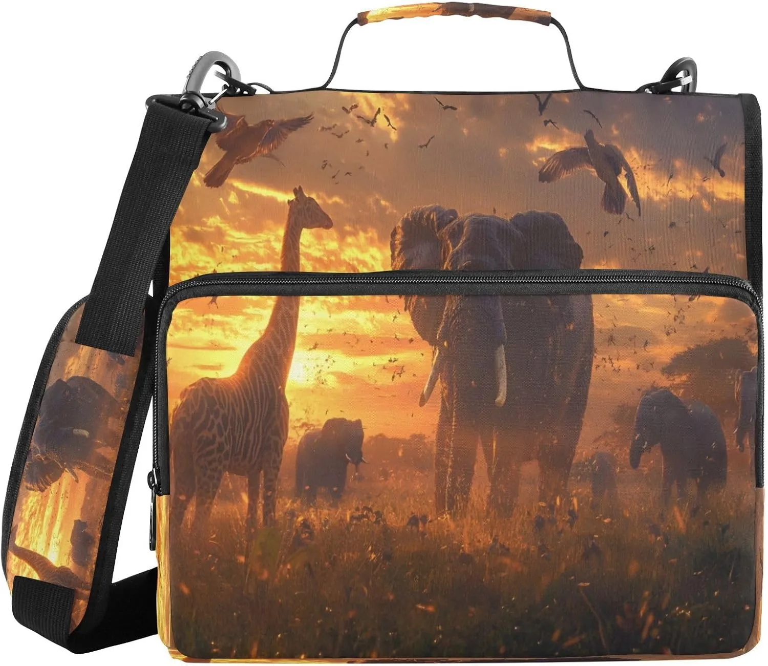 ATTX Wild Animals Zipper Binder with Adjustable Padded Strap - 3 Ring 500 Sheet Capacity Binder Bag with Multi-Pocket Organizer, Fits 12 Inch Laptop#68