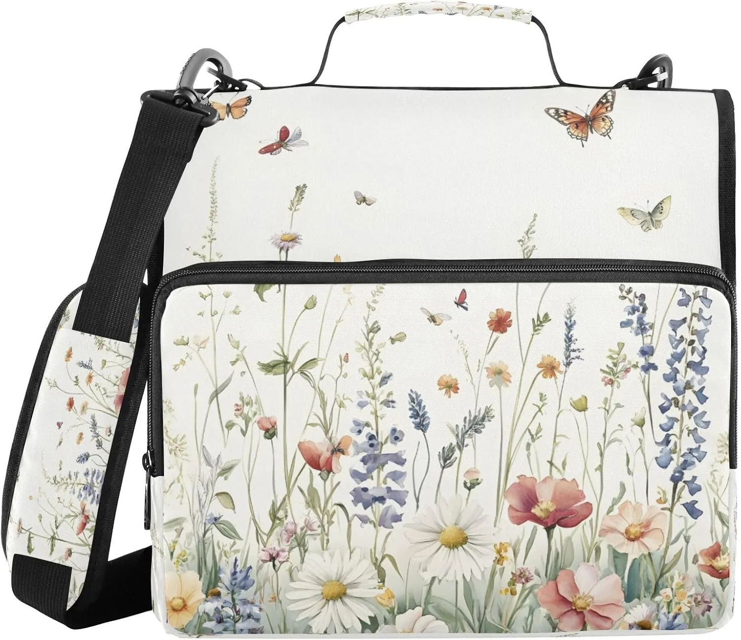 ATTX Wildflowers Zipper Binder with Adjustable Padded Strap - 3 Ring 500 Sheet Capacity Binder Bag with Multi-Pocket Organizer, Fits 12 Inch Laptop#26